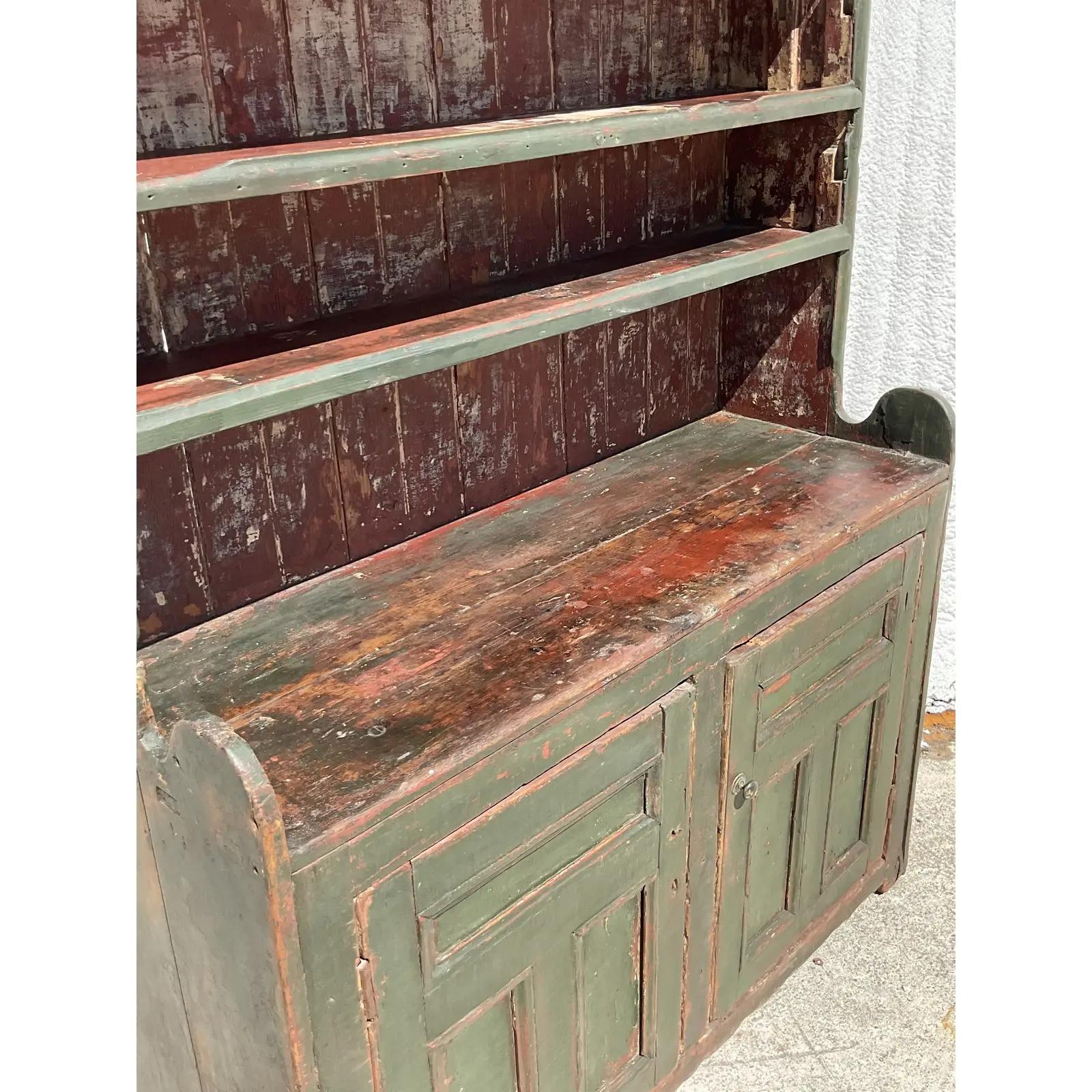 Vintage Rustic Irish Distressed Wood China Cabinet 4