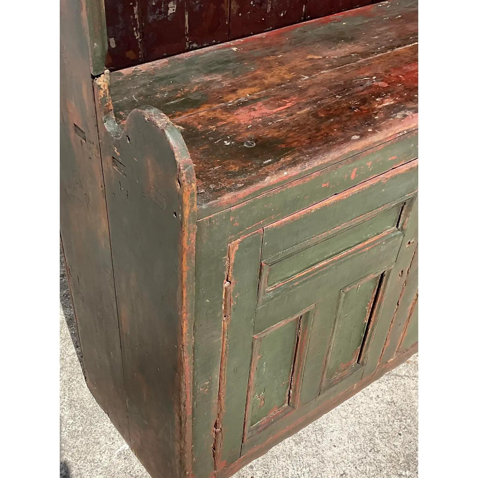 Vintage Rustic Irish Distressed Wood China Cabinet 5
