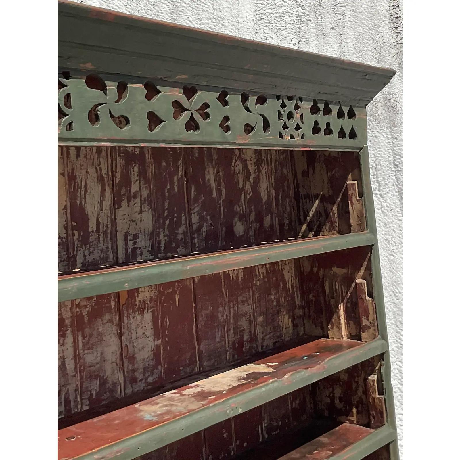 Vintage Rustic Irish Distressed Wood China Cabinet 6