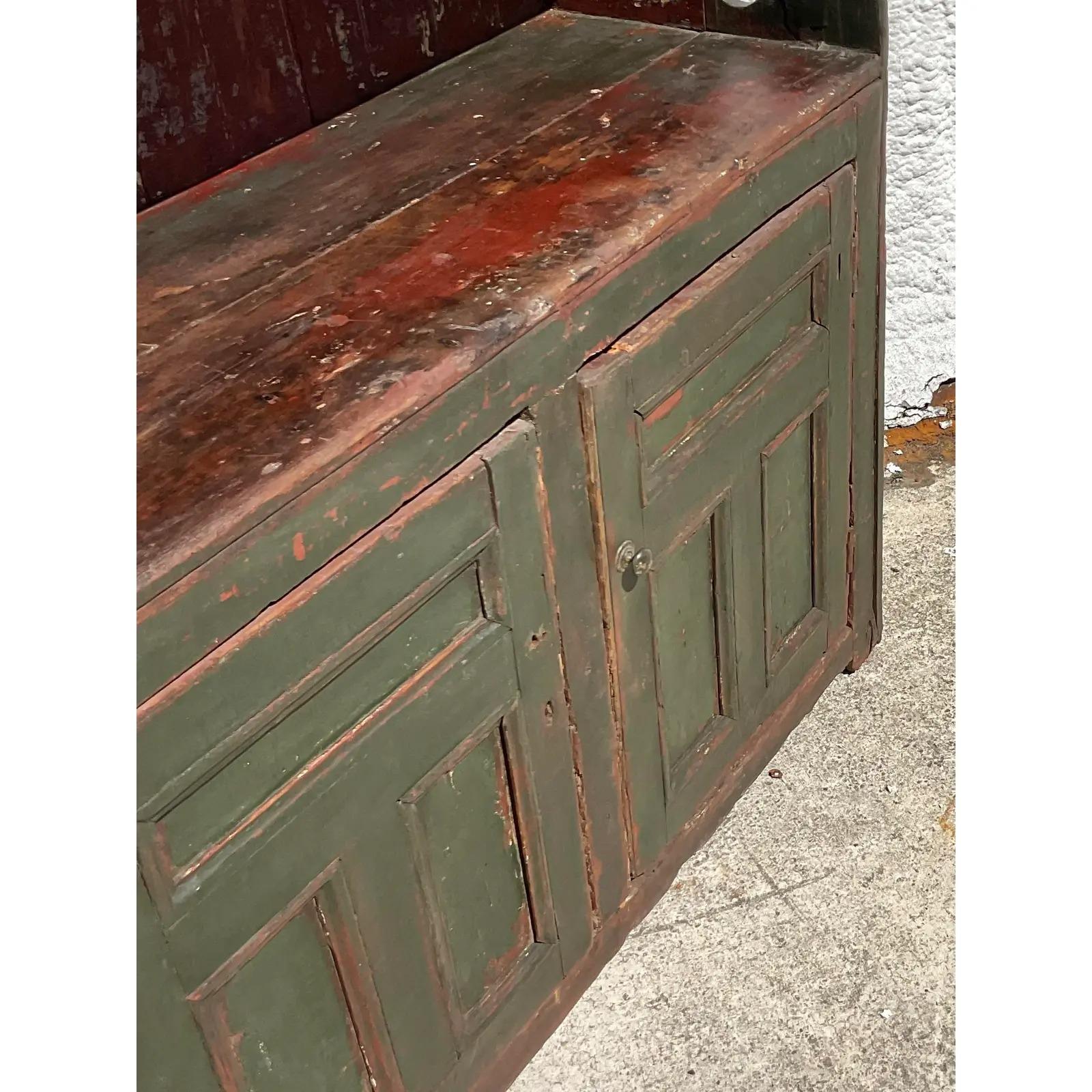Vintage Rustic Irish Distressed Wood China Cabinet 1