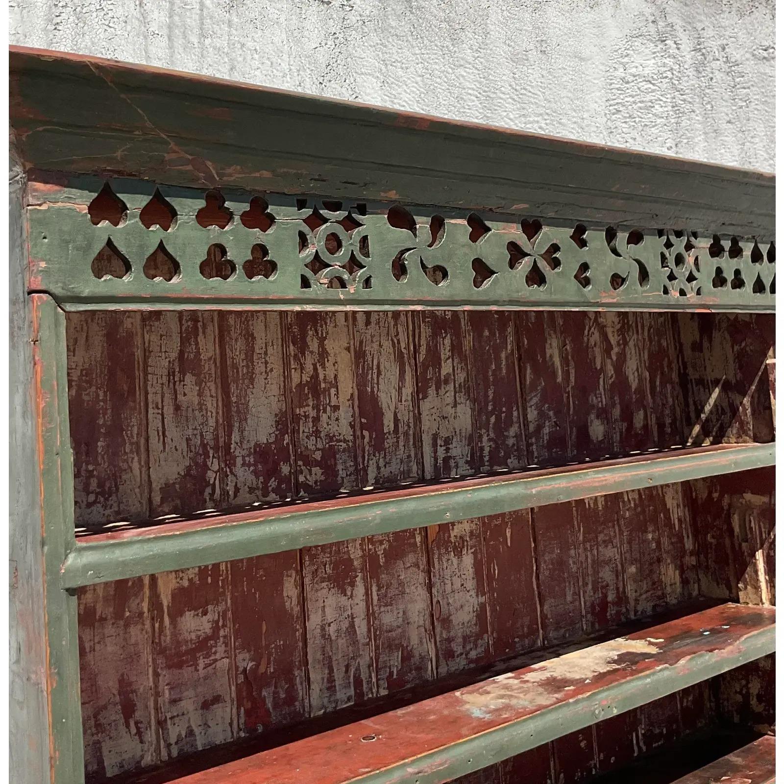 Vintage Rustic Irish Distressed Wood China Cabinet 2