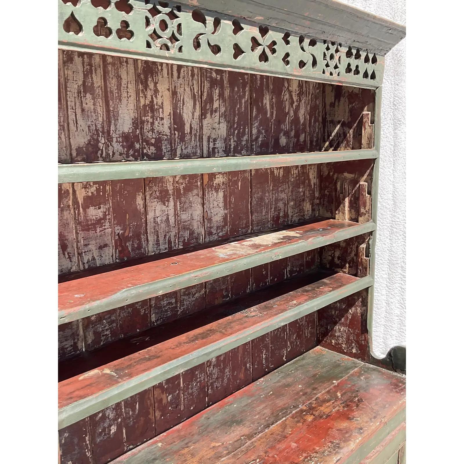 Vintage Rustic Irish Distressed Wood China Cabinet 3