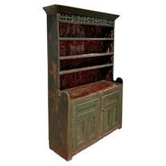 Vintage Rustic Irish Distressed Wood China Cabinet