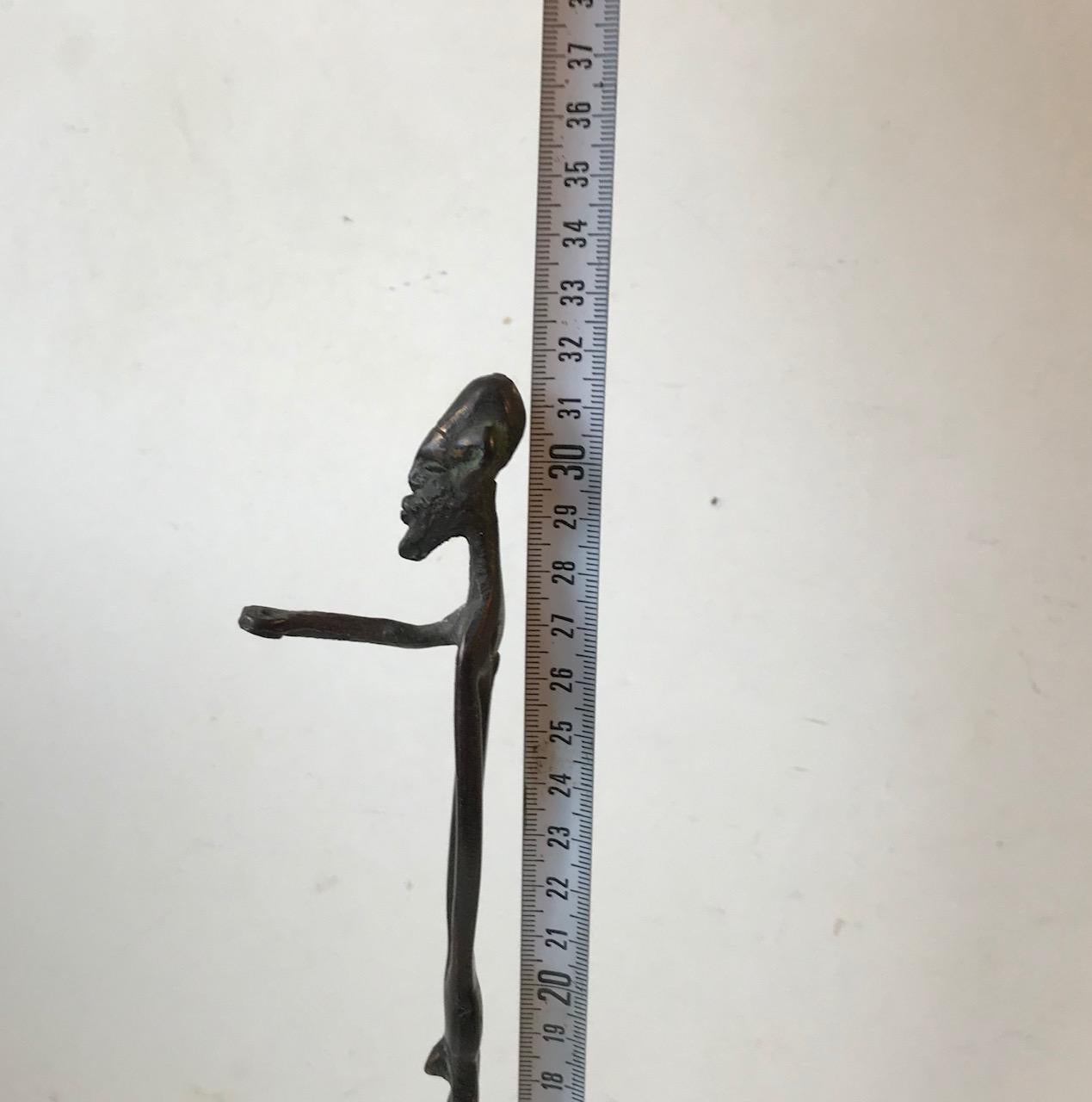 Vintage Primitive, Lean and Tall African Bronze Sculpture 3