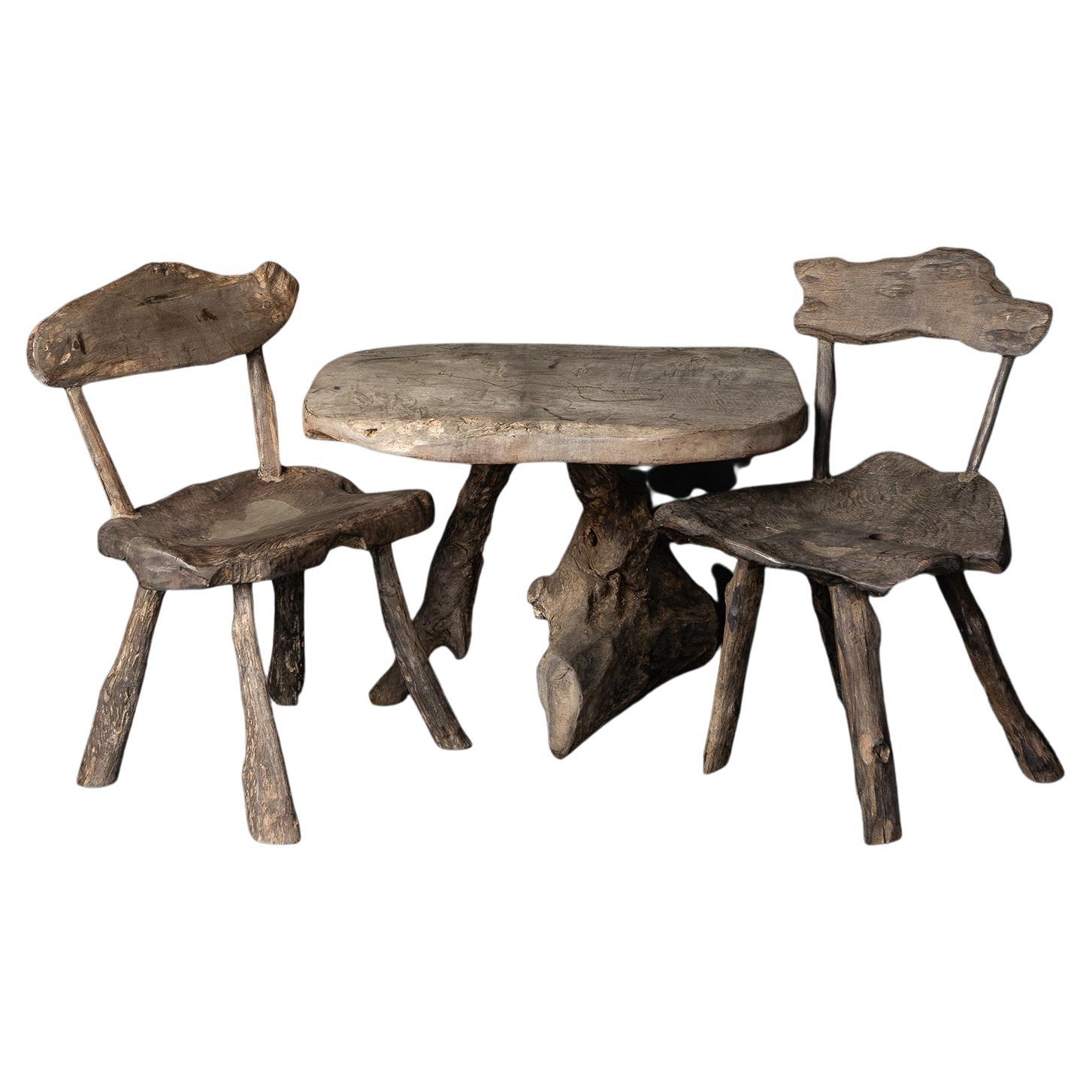 Vintage Primitive Naturalistic Ironwood Table And Chair Set, Rustic Garden