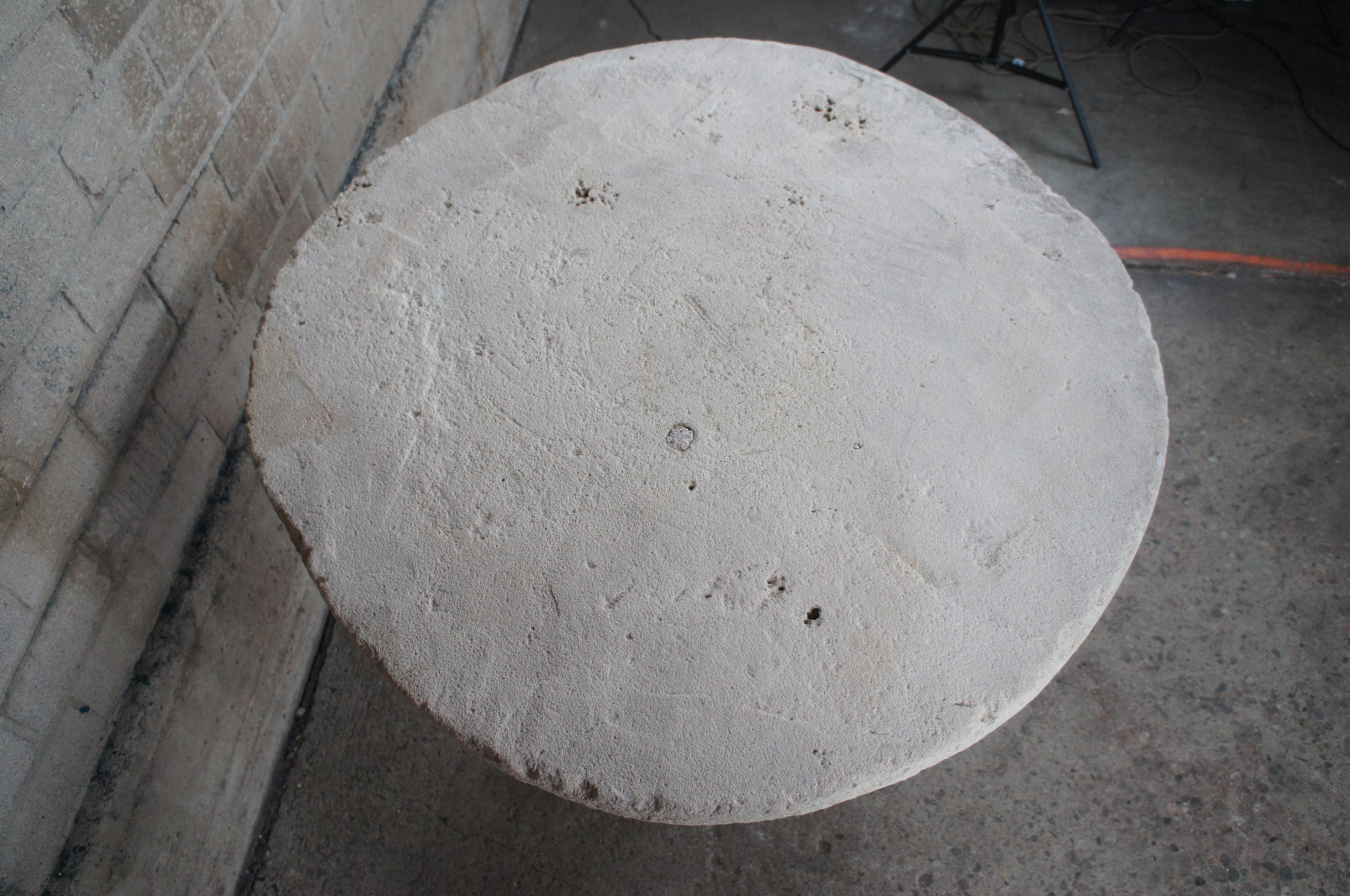 Vintage Primitive Round Porous Stone Breakfast Dining Patio Center Entry Table 4 8