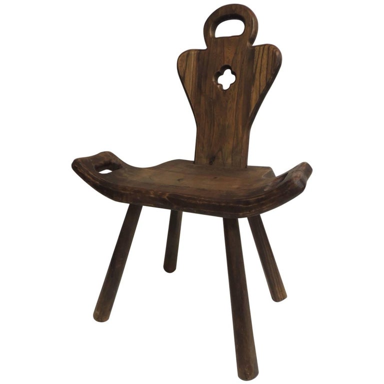 Vintage Primitive Rustic Belgian Artisanal Birthing Chair with Four