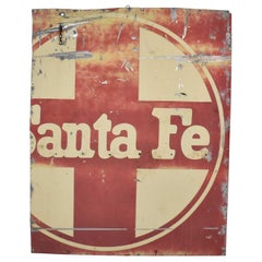 Vintage Primitive Rustic Extra-Large Santa Fe Railroad Red & White Painted Metal
