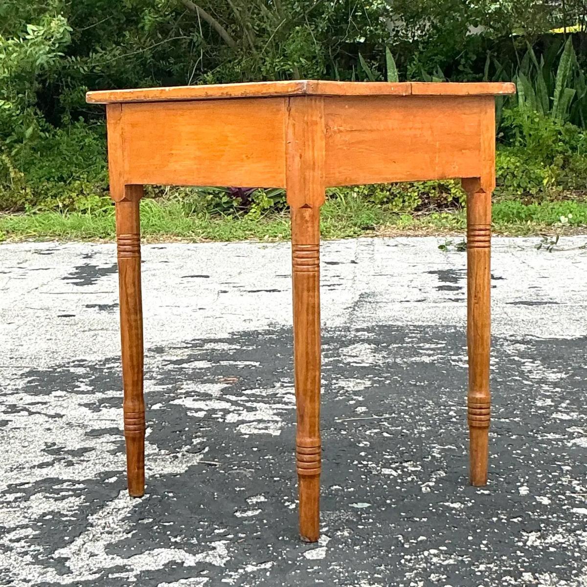 Wood Vintage Primitive Side Table For Sale