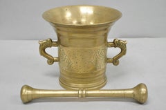 Vintage Primitive Solid Brass Mortar & Pestle Apothecary Medicine Herb Grinder
