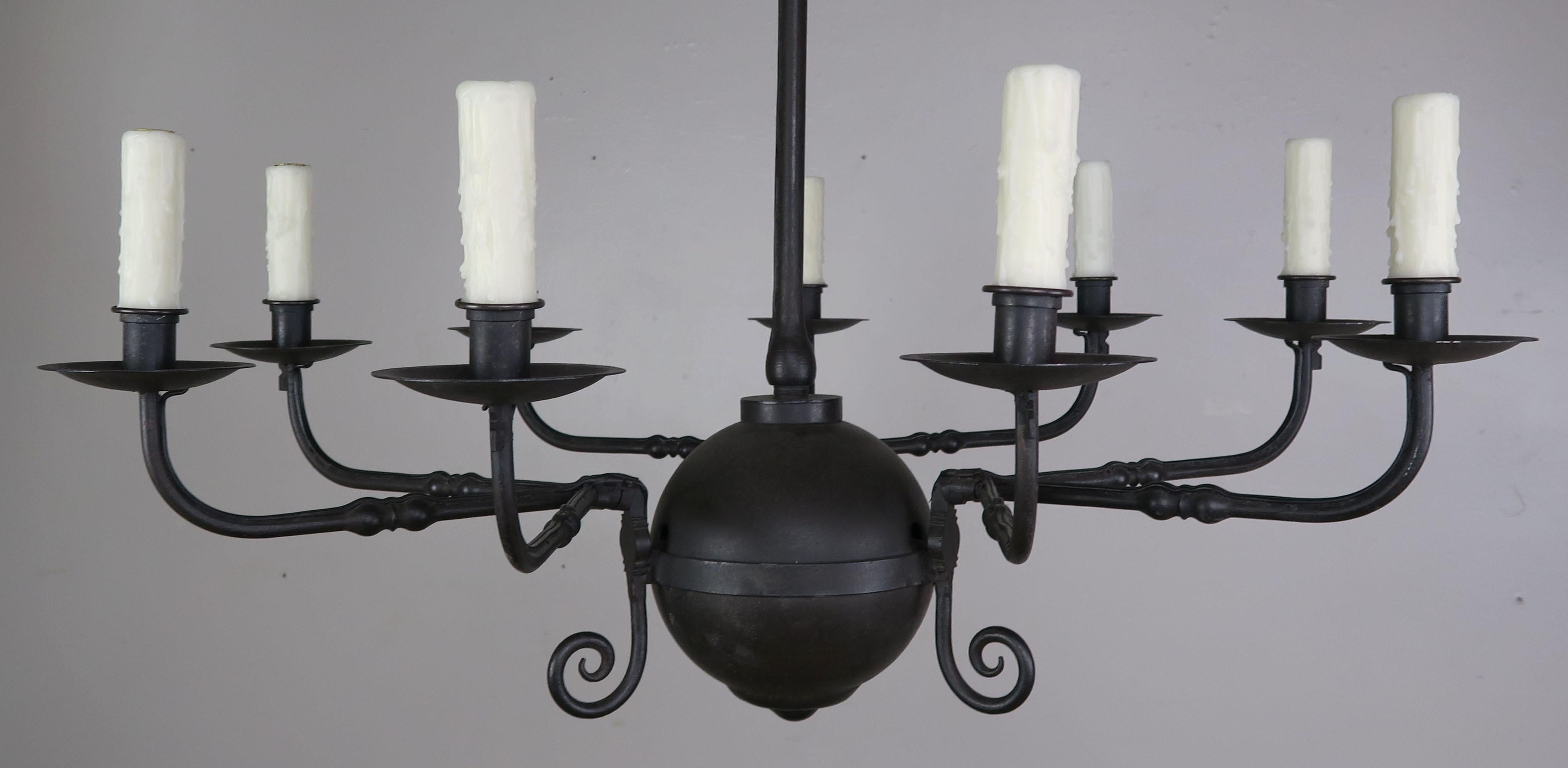 North American Vintage Primitive Style Wrought Iron 9-Light Chandelier by Paul Ferrante
