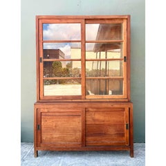 Vintage Primitive Teak Sliding Door Cabinet
