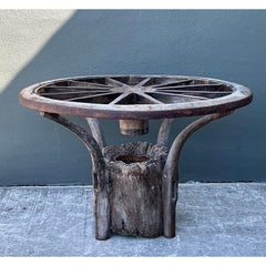 Vintage Primitive Wagon Wheel Dining Table Pedestal