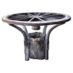 Vintage Primitive Wagon Wheel Dining Table Pedestal