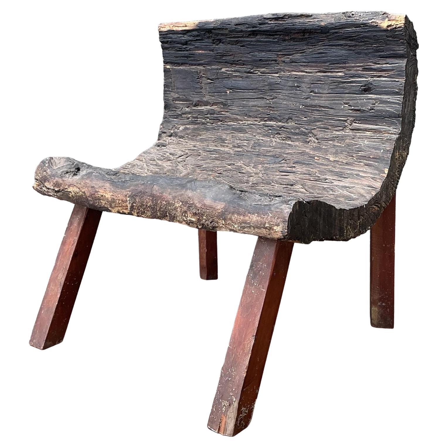 Vintage Primitive Wood Slab Chair For Sale