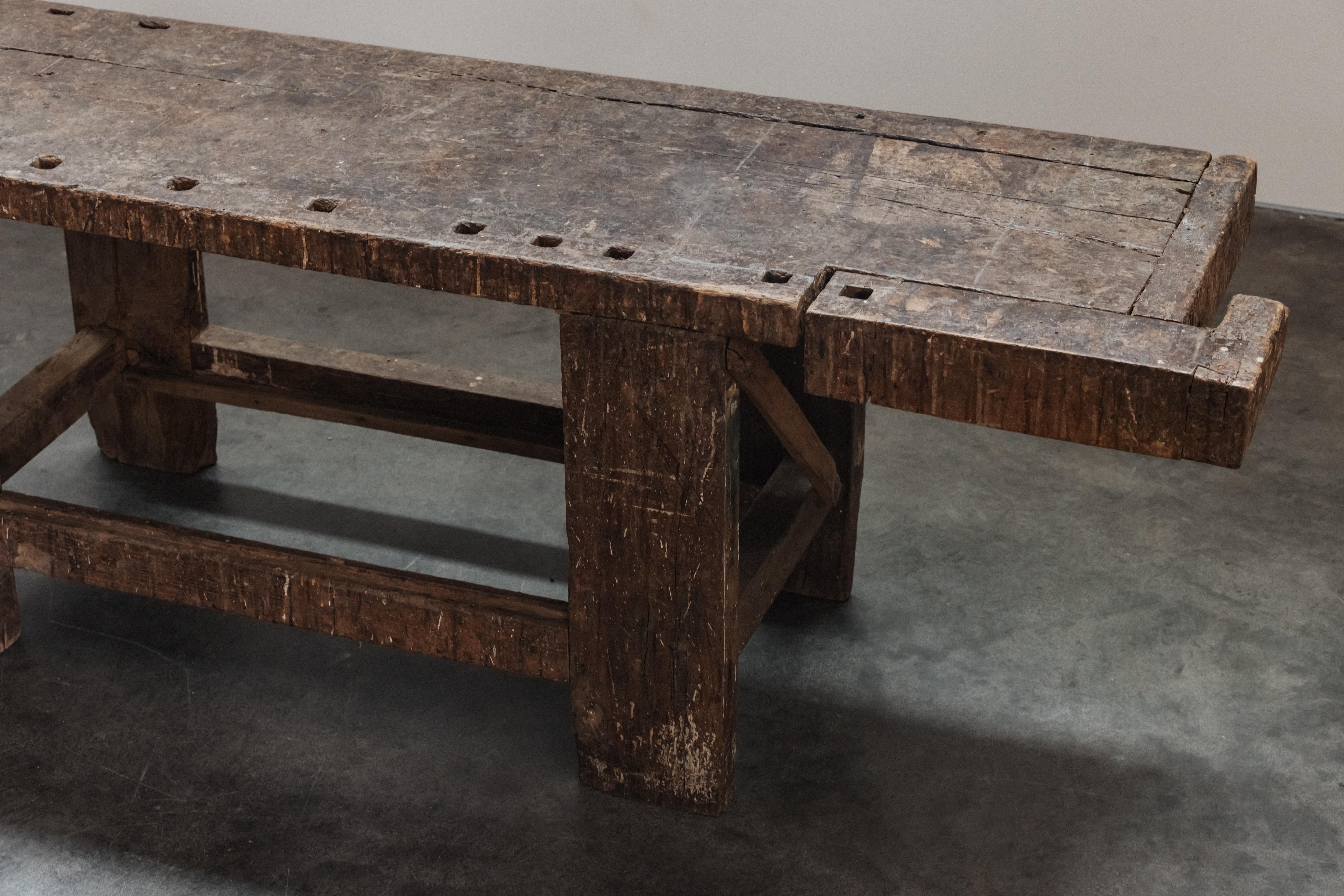 Pine Vintage Primitive Work Console From France, Circa 1900 For Sale