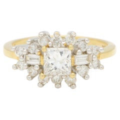 Vintage Princess, Baguette and Round Brilliant Cut Diamond Cluster Ring