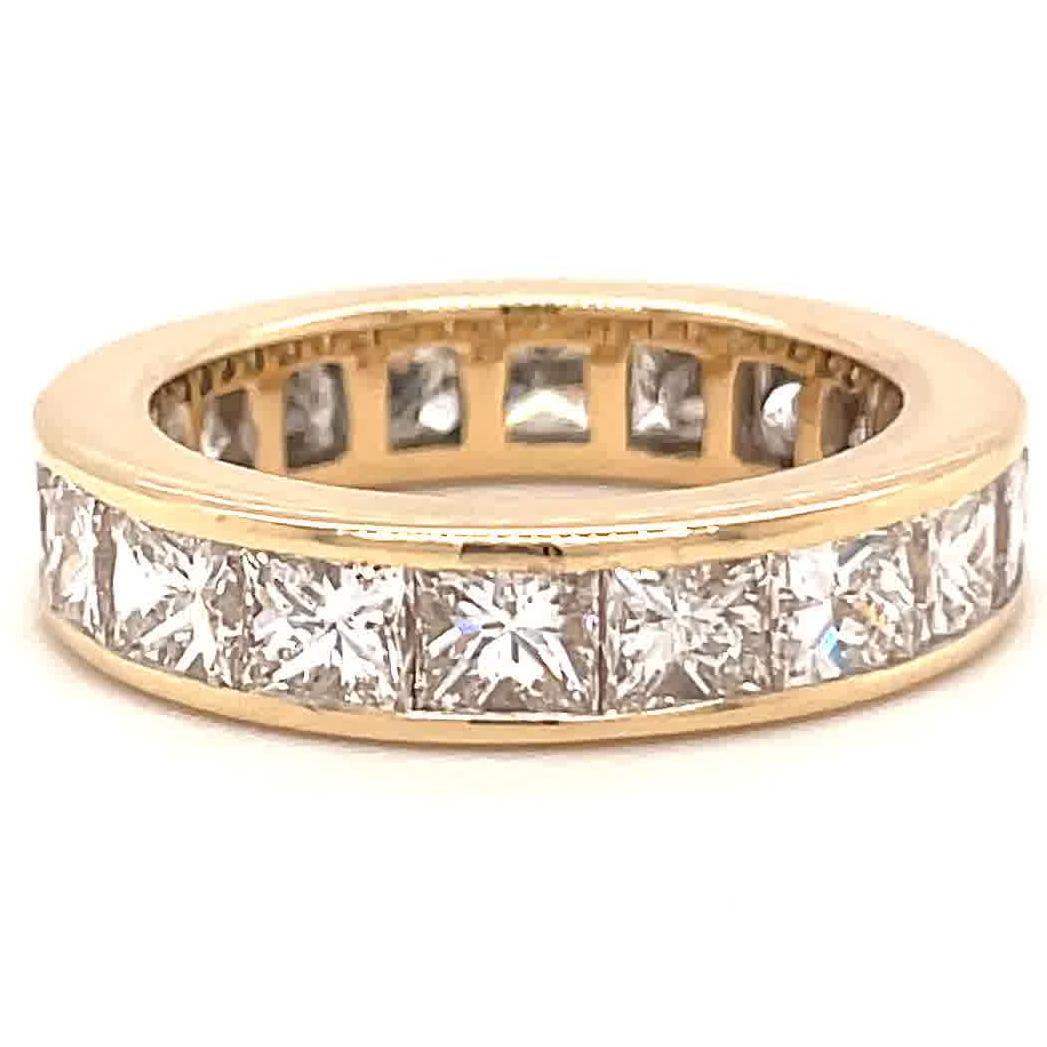 Vintage Princess Cut Diamond 14 Karat Gold Eternity Ring In Excellent Condition In Beverly Hills, CA