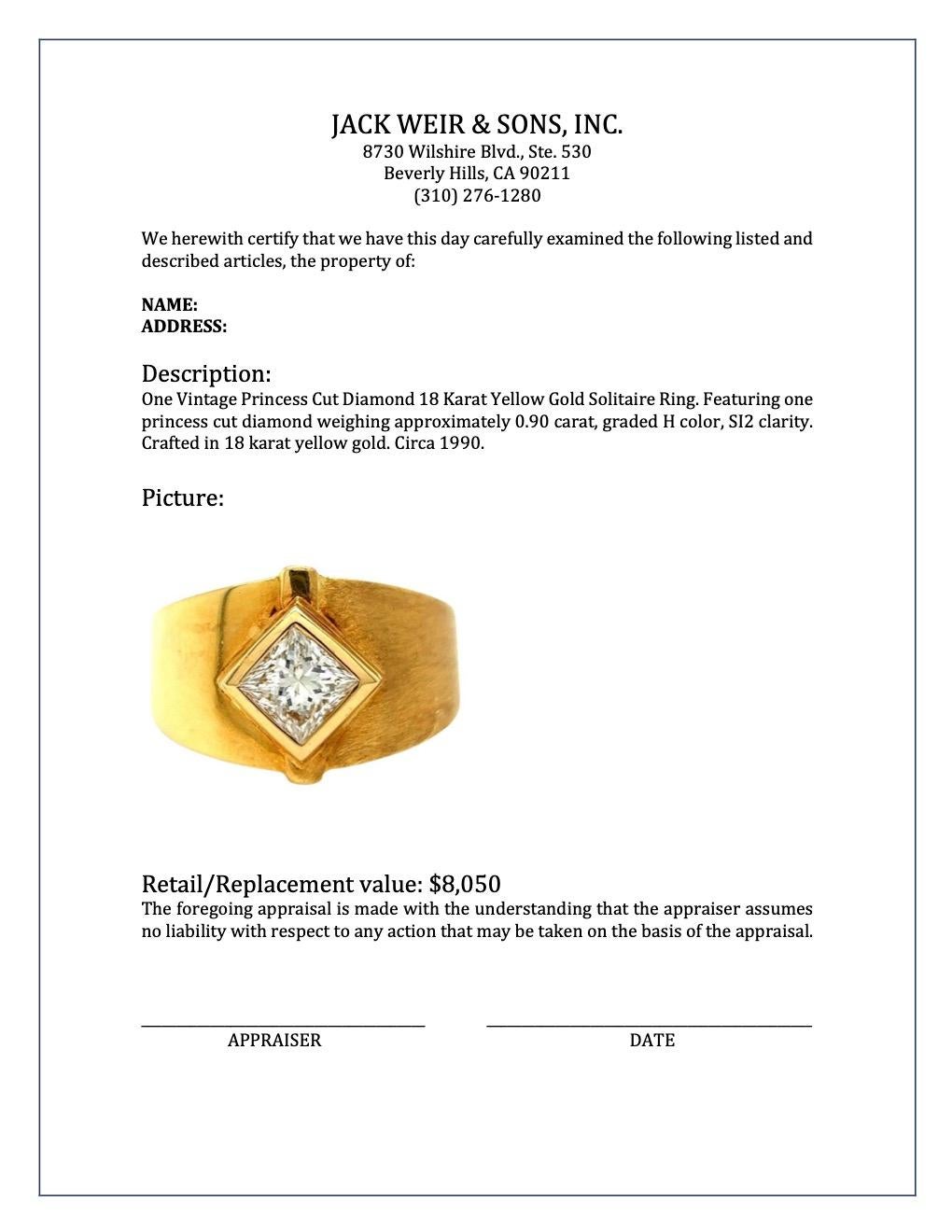 Solitär-Ring aus 18 Karat Gelbgold mit Diamant im Prinzessinnenschliff 2