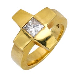 Vintage princess cut diamond 18k yellow gold ring