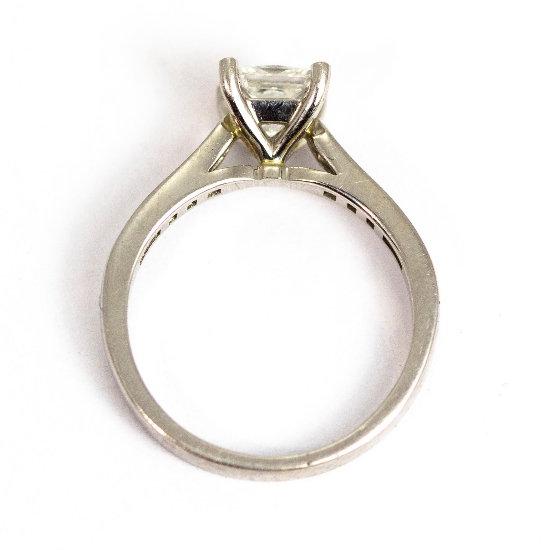 Modern Vintage Princess Cut Diamond and Platinum Ring For Sale