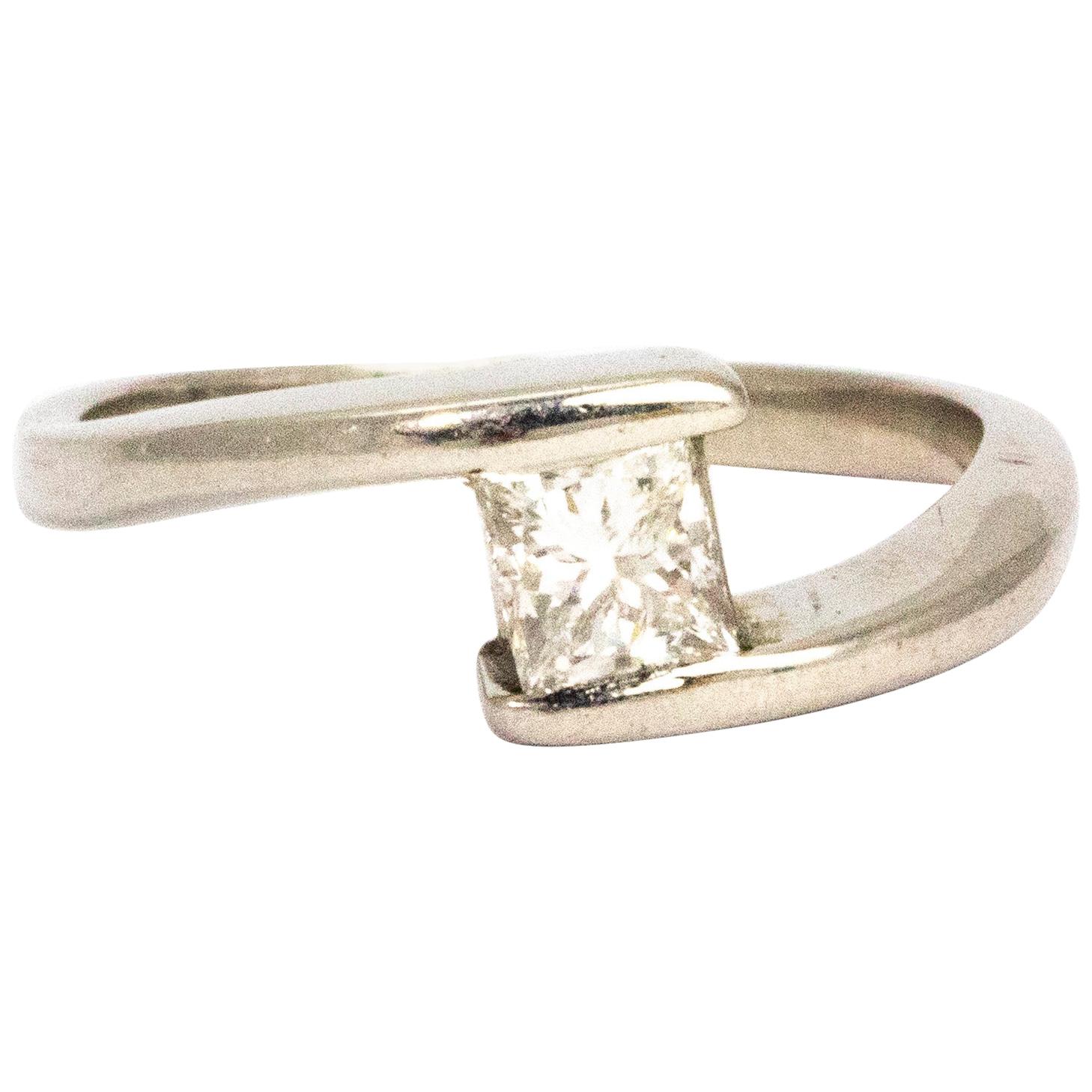 Vintage Princess Cut Diamond and Platinum Ring For Sale