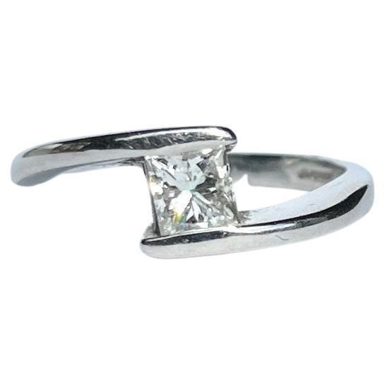 Vintage Princess Cut Diamond and Platinum Ring For Sale