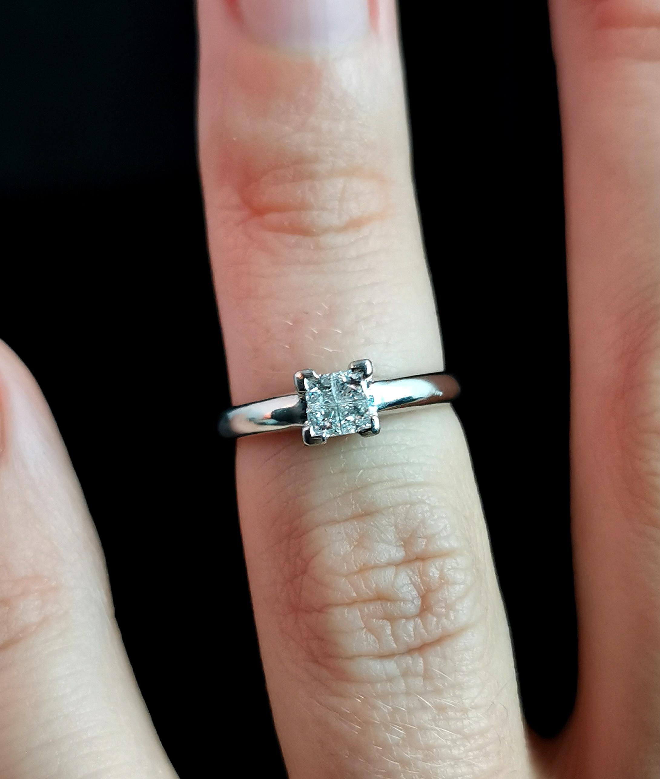 Vintage Princess Cut Diamond Four Stone Ring, Platinum, Engagement Ring 3
