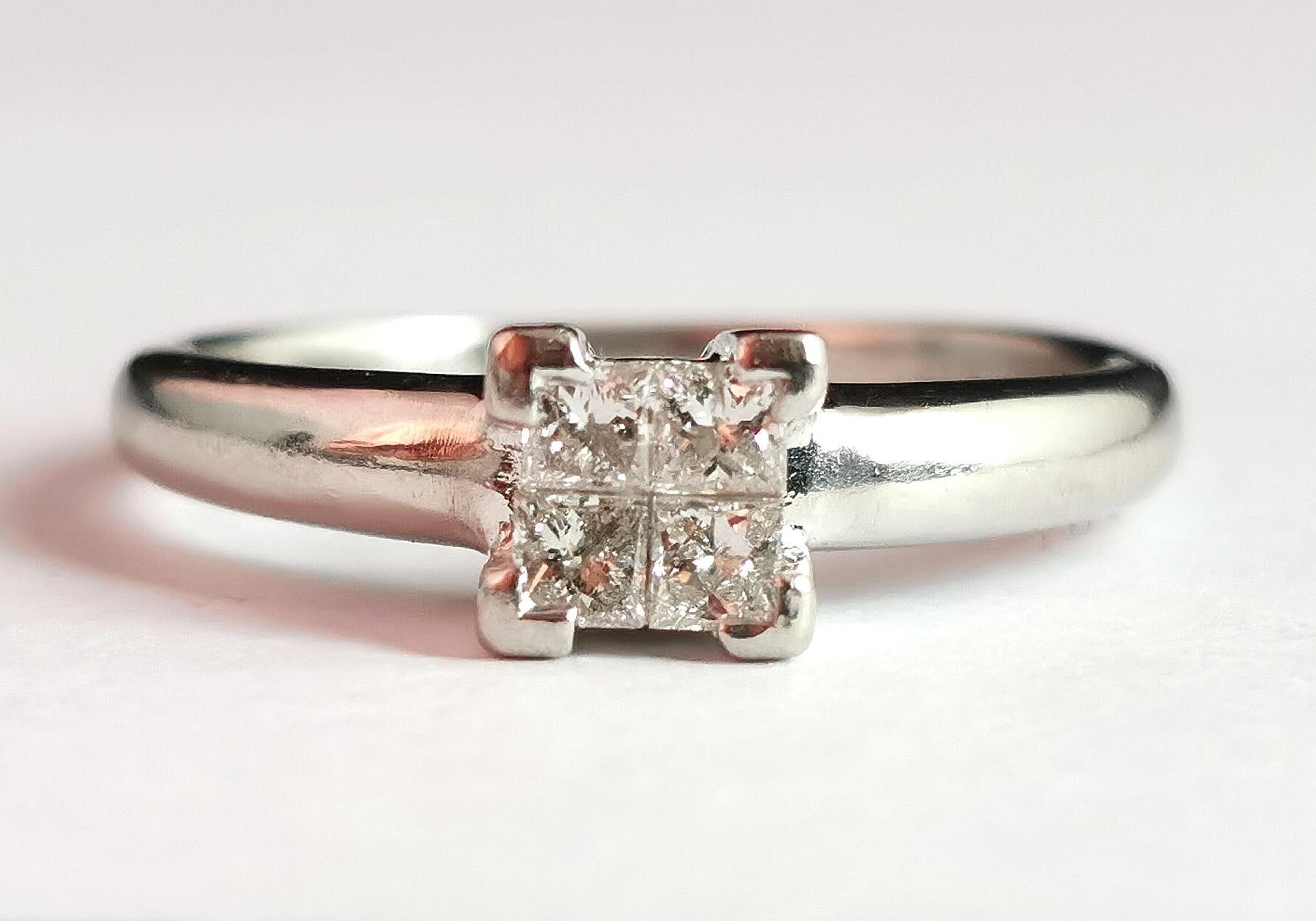 Vintage Princess Cut Diamond Four Stone Ring, Platinum, Engagement Ring 5