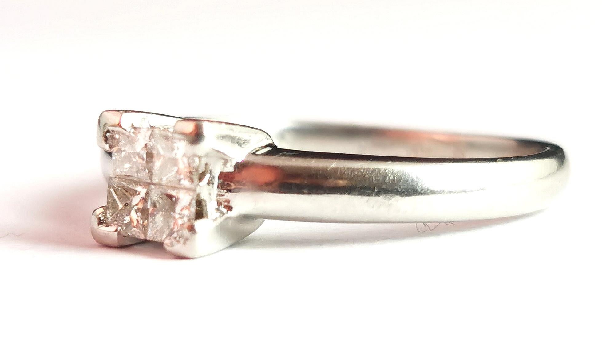 Vintage Princess Cut Diamond Four Stone Ring, Platinum, Engagement Ring 6