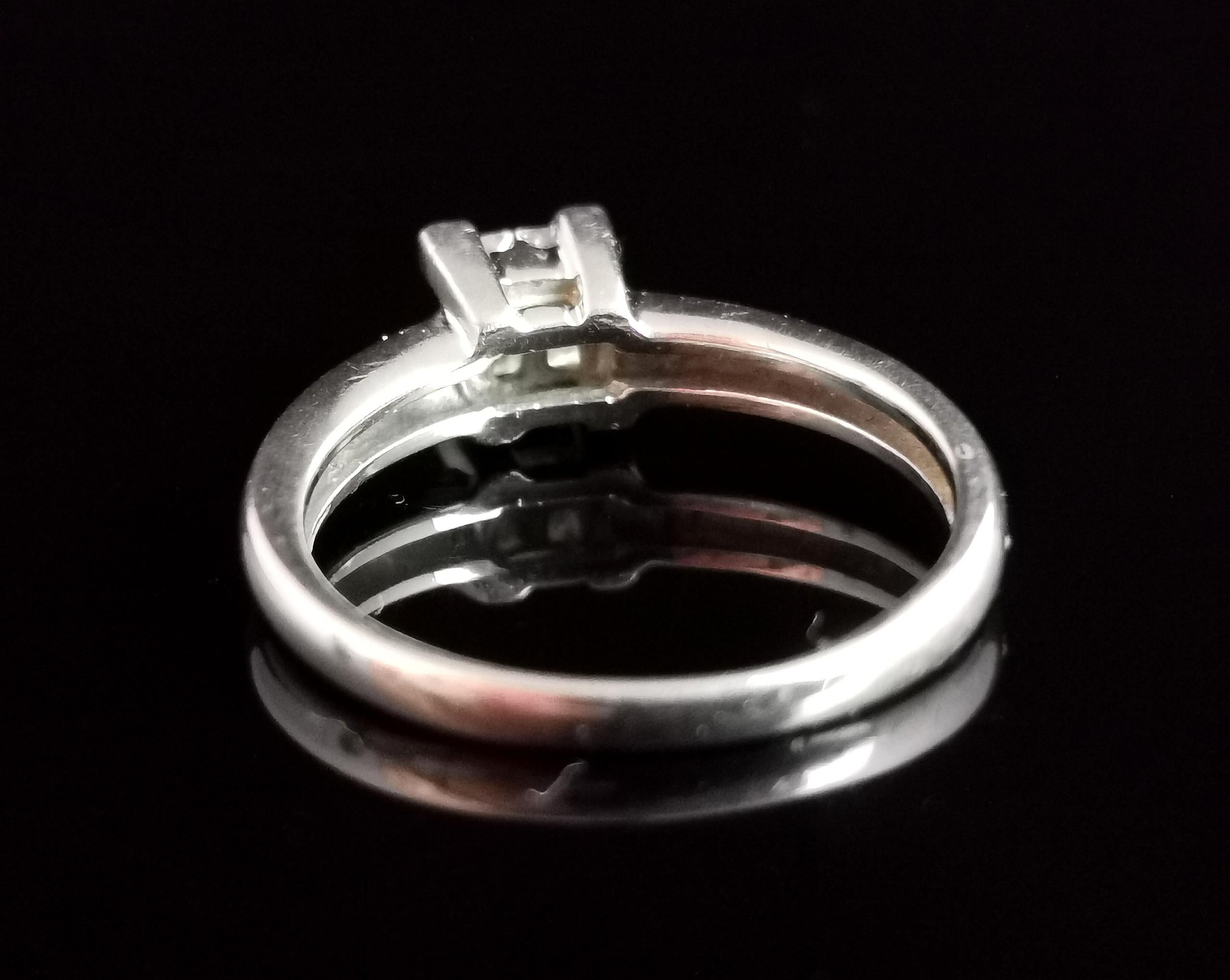 Modern Vintage Princess Cut Diamond Four Stone Ring, Platinum, Engagement Ring