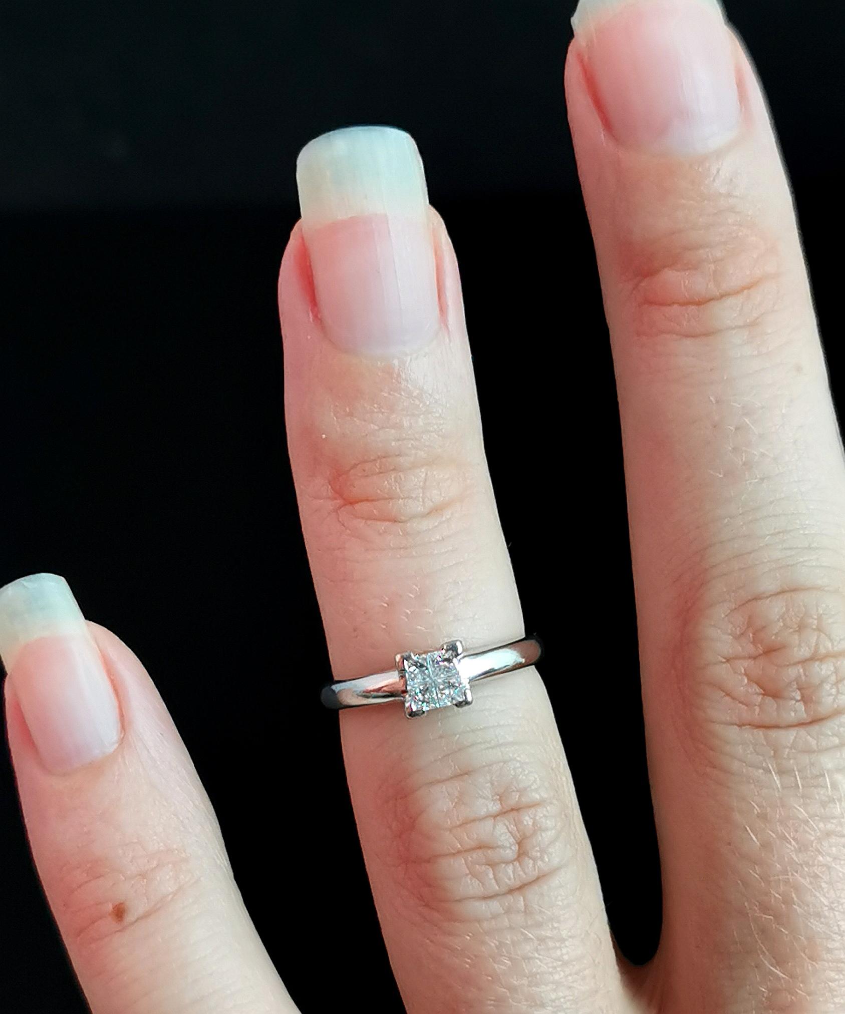 Vintage Princess Cut Diamond Four Stone Ring, Platinum, Engagement Ring 2