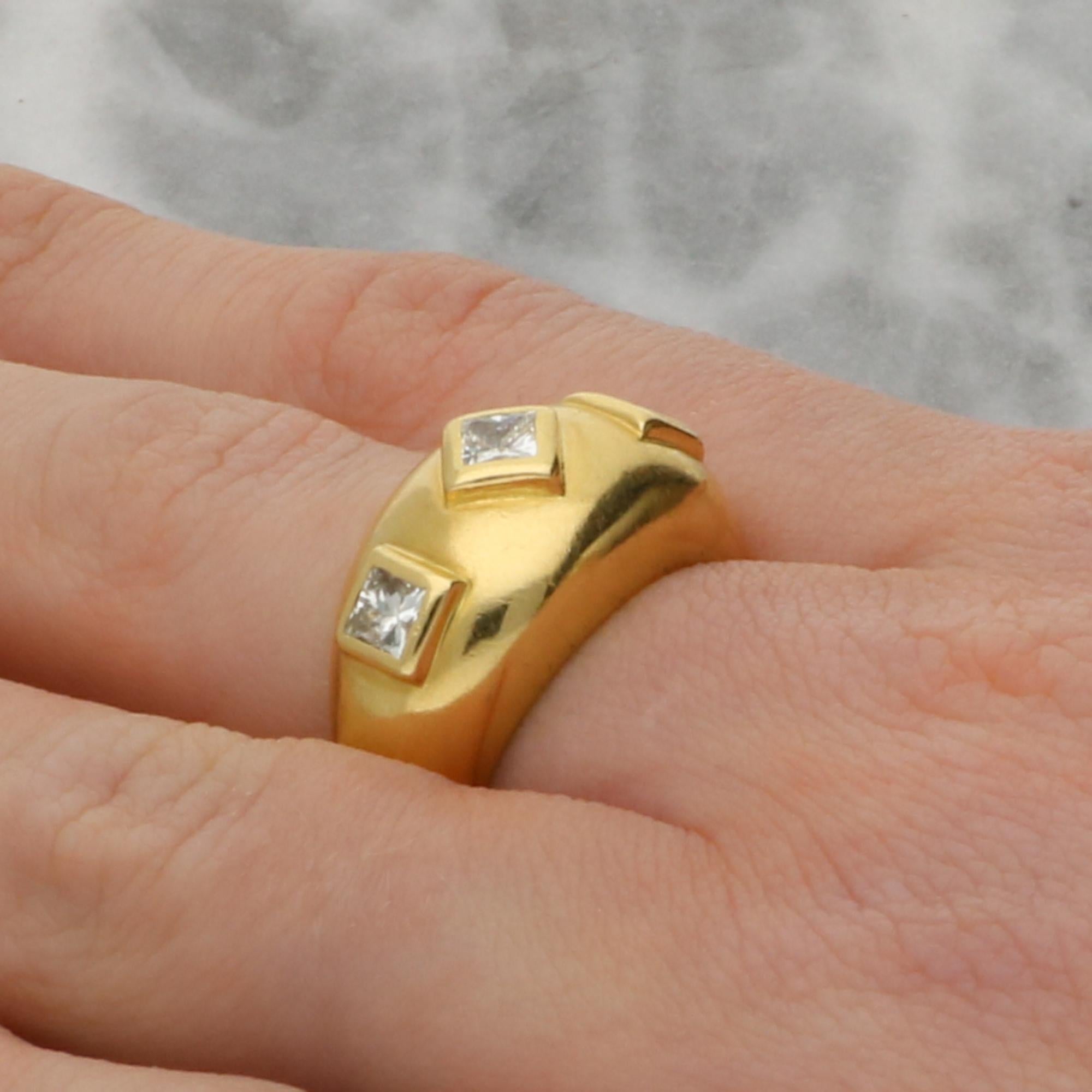 Vintage Princess Cut Diamond Gypsy Set Domed Ring Set in 18k Yellow Gold For Sale 1