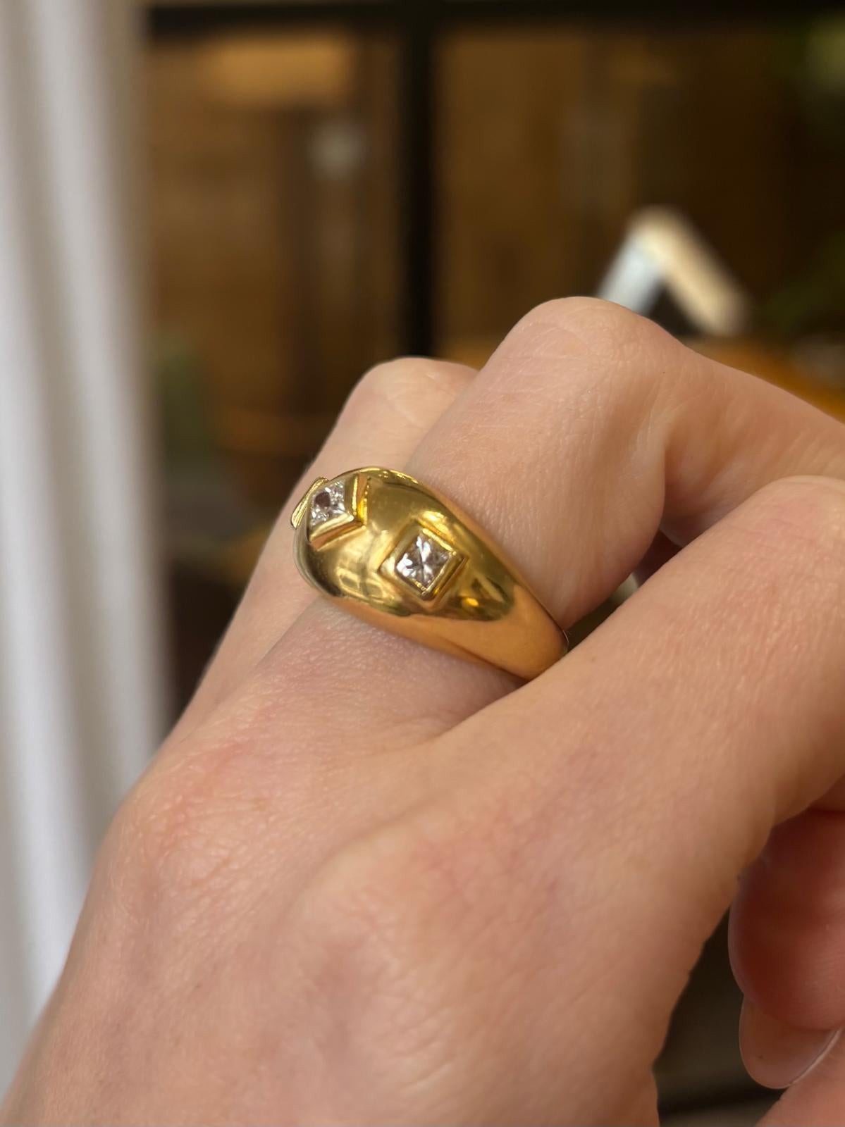 Vintage Princess Cut Diamond Gypsy Set Domed Ring Set in 18k Yellow Gold For Sale 3