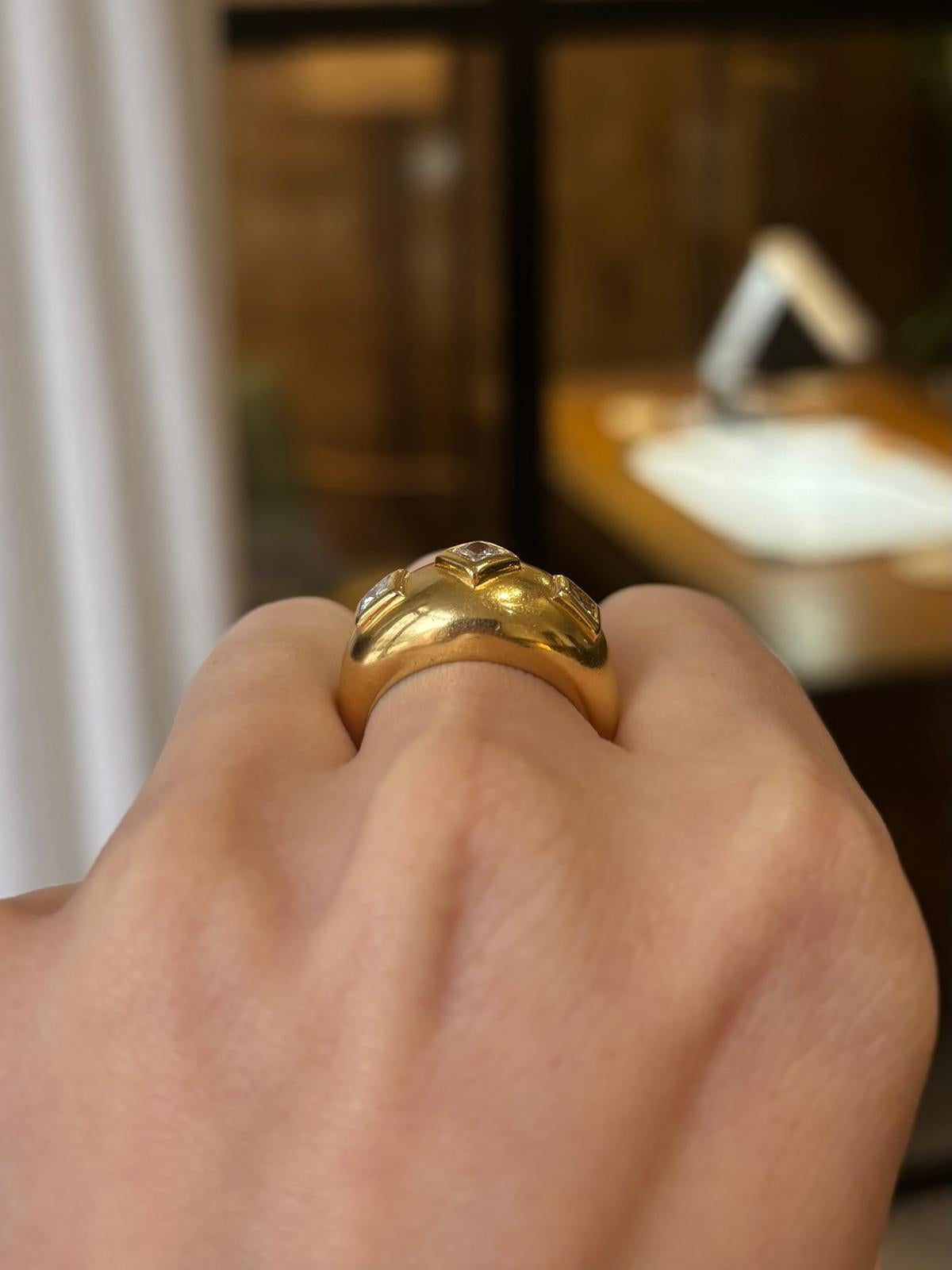 Vintage Princess Cut Diamond Gypsy Set Domed Ring Set in 18k Yellow Gold For Sale 4