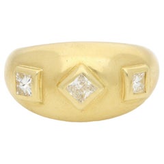 Vintage Princess Cut Diamond Gypsy Set Domed Ring Set in 18k Yellow Gold
