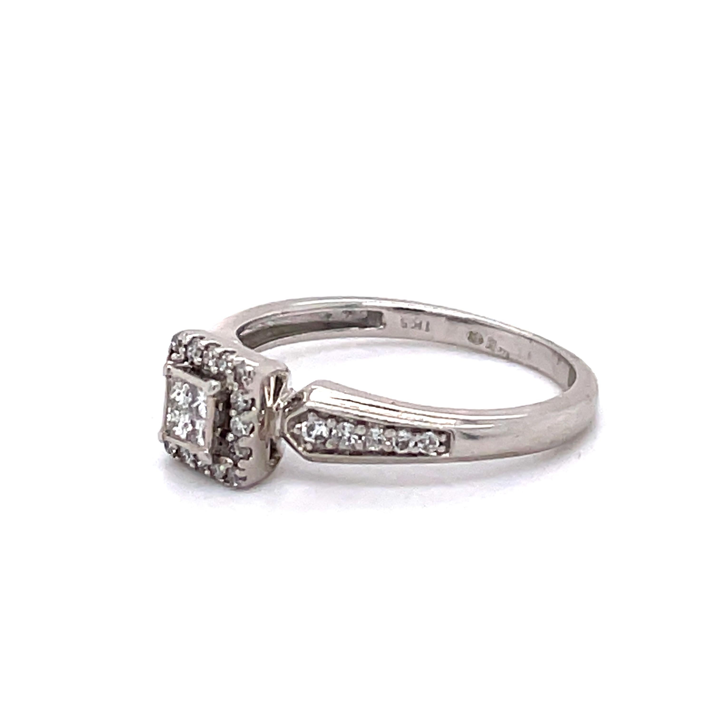 Vintage-Ring im Prinzessinnenschliff, Dainty-Ring, 10K, 0,17 Karat Diamanten, Gold-Verheißungsring (Carréschliff) im Angebot