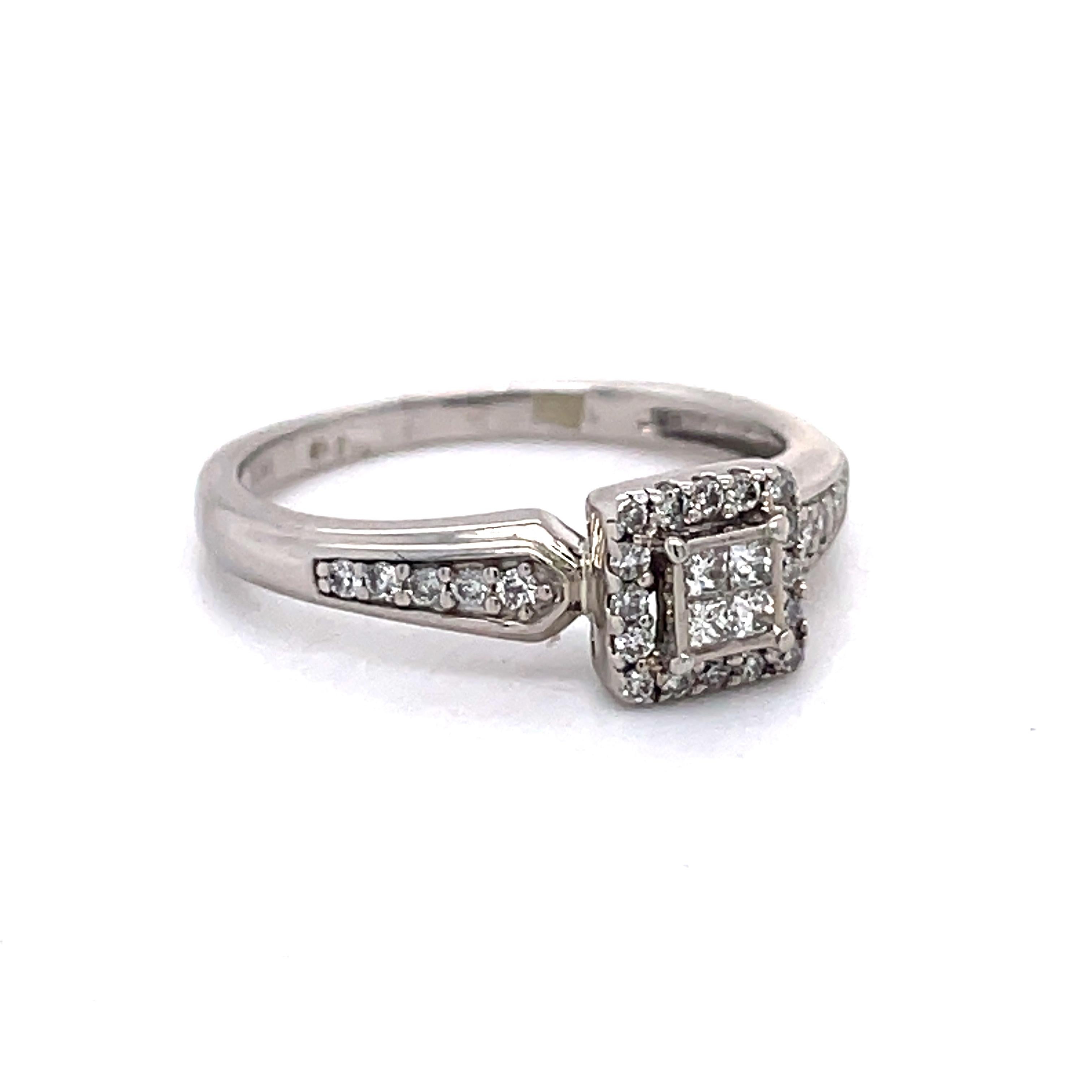 Vintage princess cut ring, dainty ring, 10K, 0.17ct diamonds, gold promise ring For Sale 2