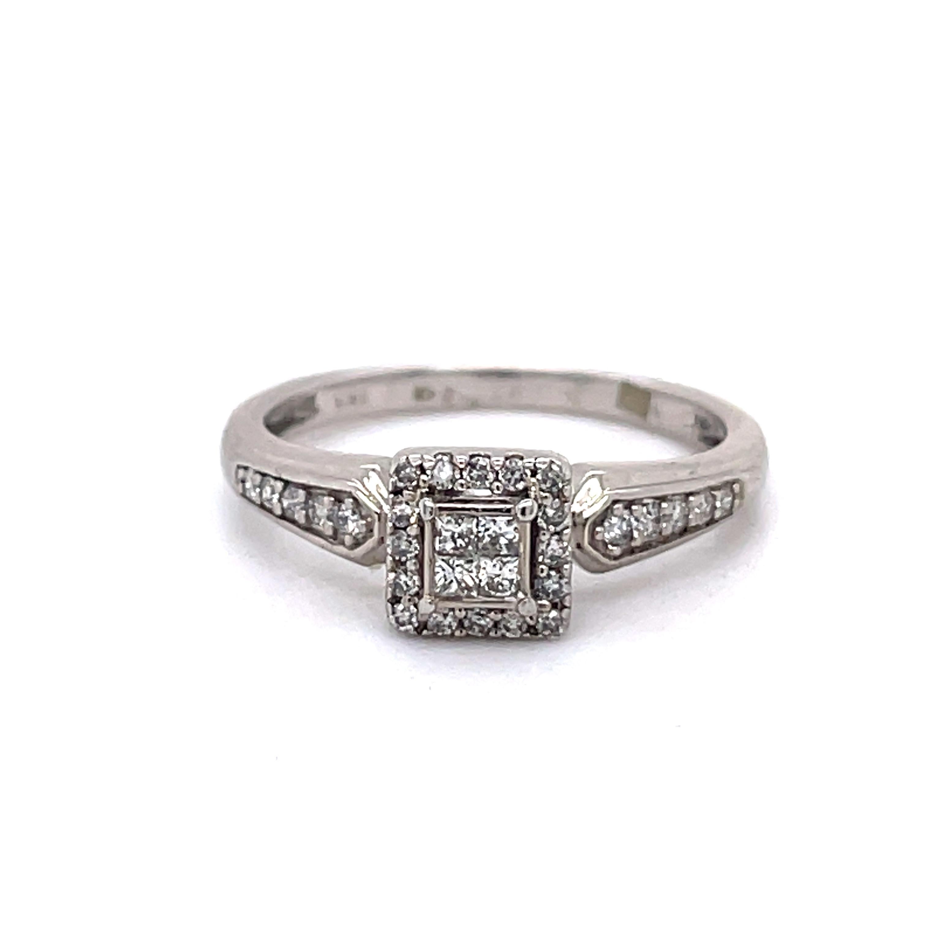 Vintage princess cut ring, dainty ring, 10K, 0.17ct diamonds, gold promise ring For Sale 3
