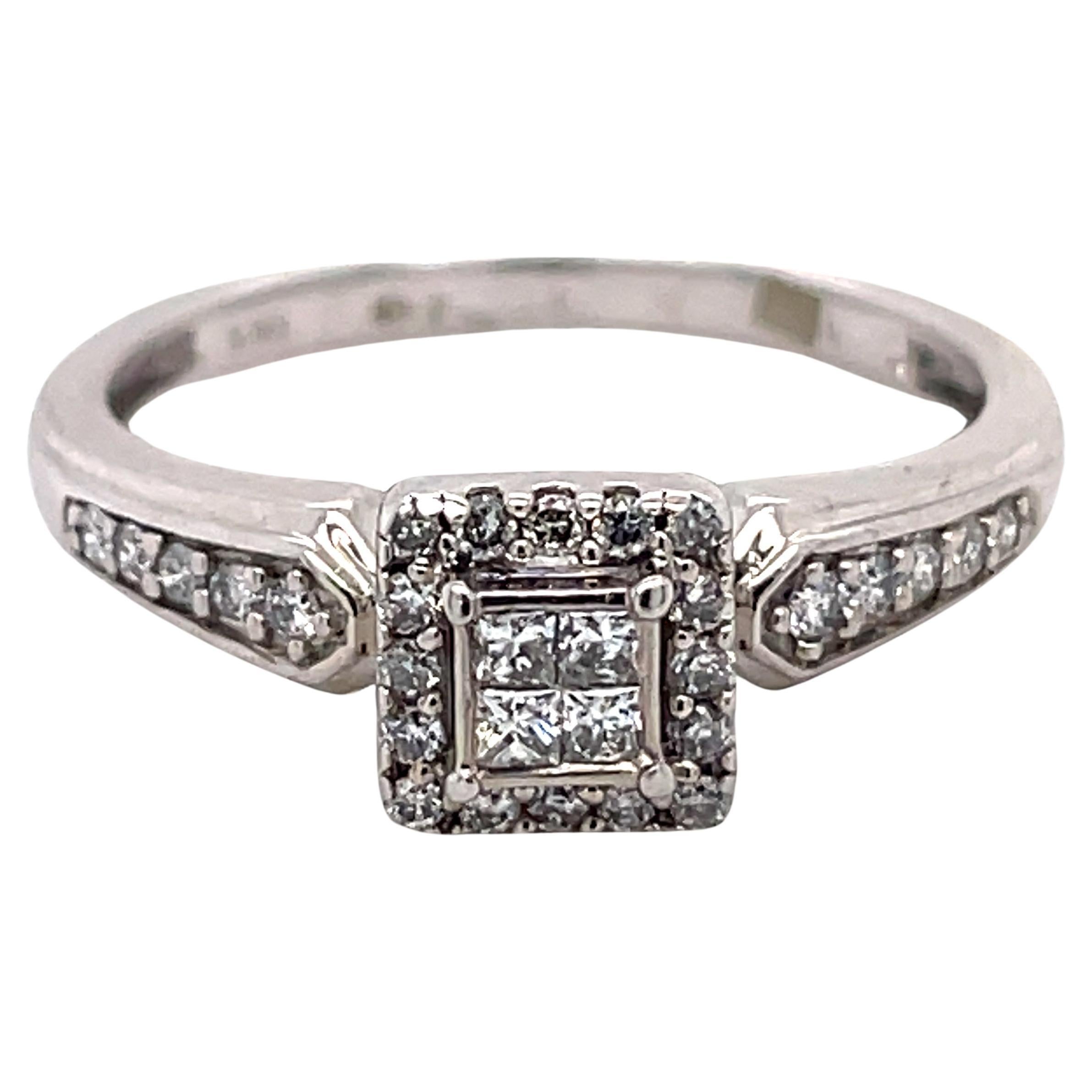 Vintage princess cut ring, dainty ring, 10K, 0.17ct diamonds, gold promise ring For Sale