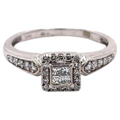 Vintage princess cut ring, dainty ring, 10K, 0.17ct diamonds, gold promise ring