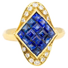 Vintage Invisible Set Sapphire and Diamond Gold Ring