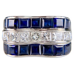 Vintage Princess Cut Sapphire and Diamond Ring Platinum