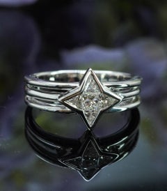 Vintage Princess Trillion Diamond Illusion Set Ring Band Platinum Star Estate