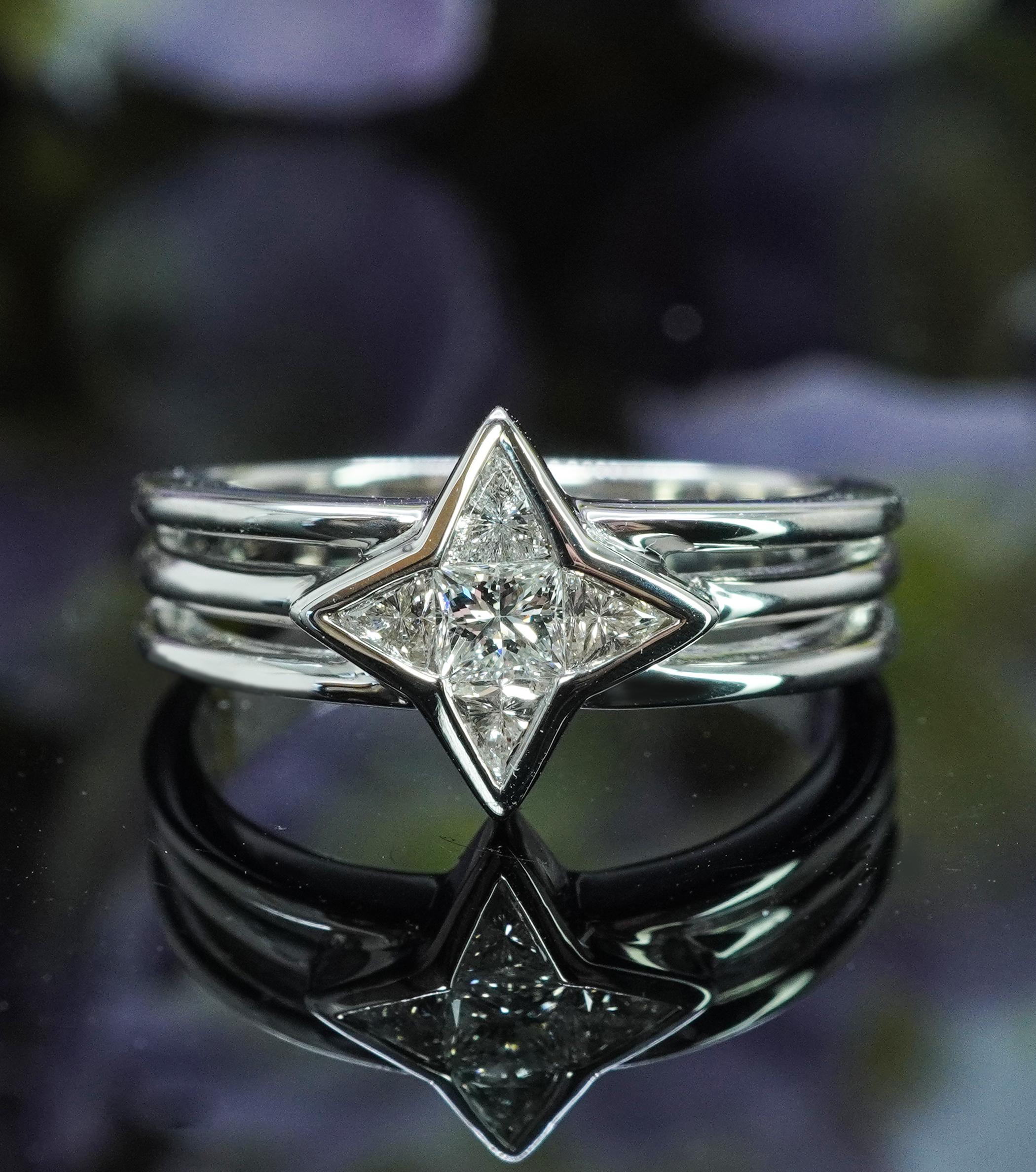 Princess Cut Vintage Princess Trillion Diamond Illusion Set Ring Band Platinum Star Estate For Sale
