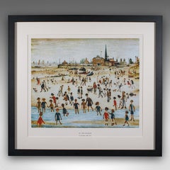 Vintage Print, At The Seaside, LS Lowry, English, Framed Art Reproduction, 1990