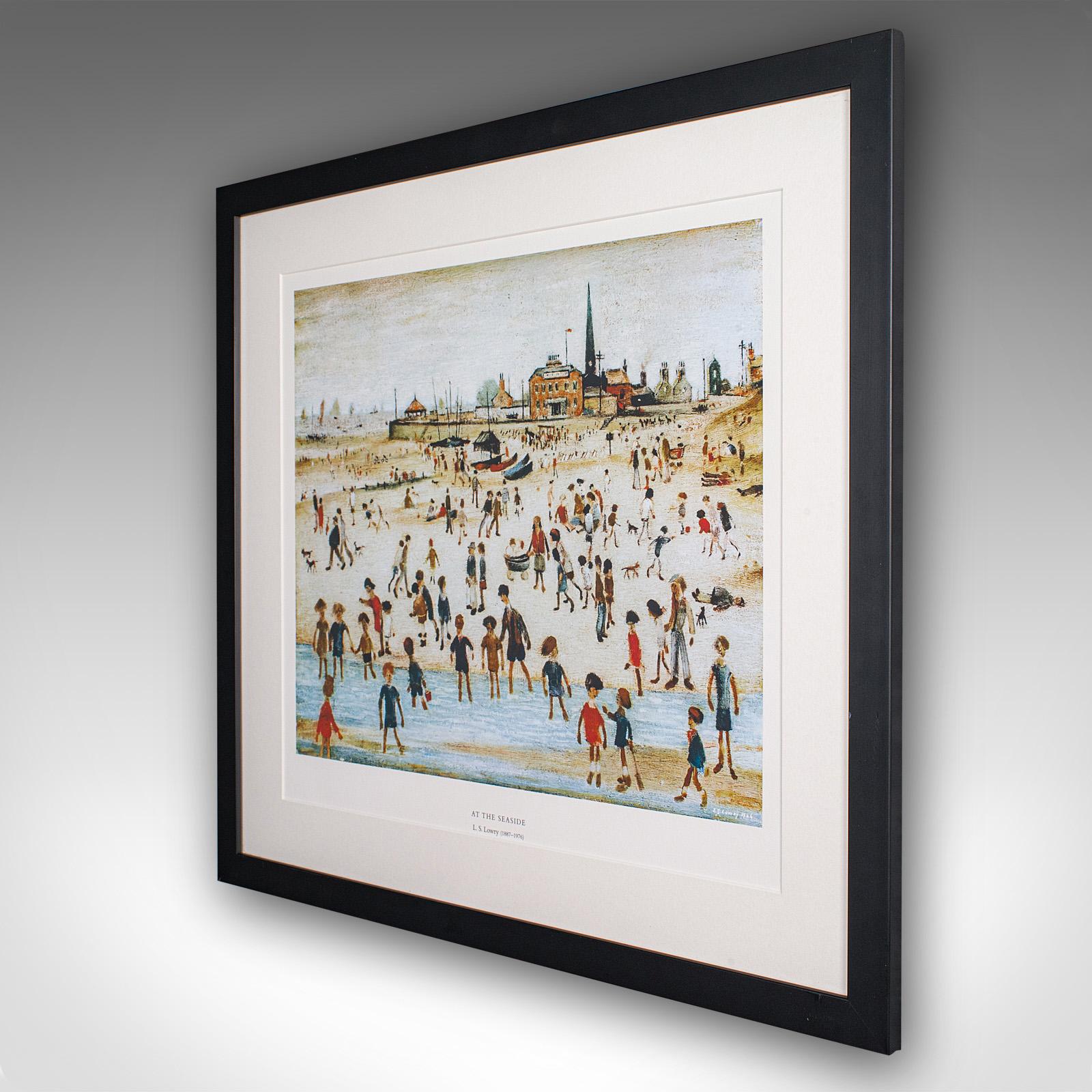 Mid-Century Modern Vintage Print, At The Seaside, LS Lowry, English, Framed Art Reproduction, 1990 For Sale