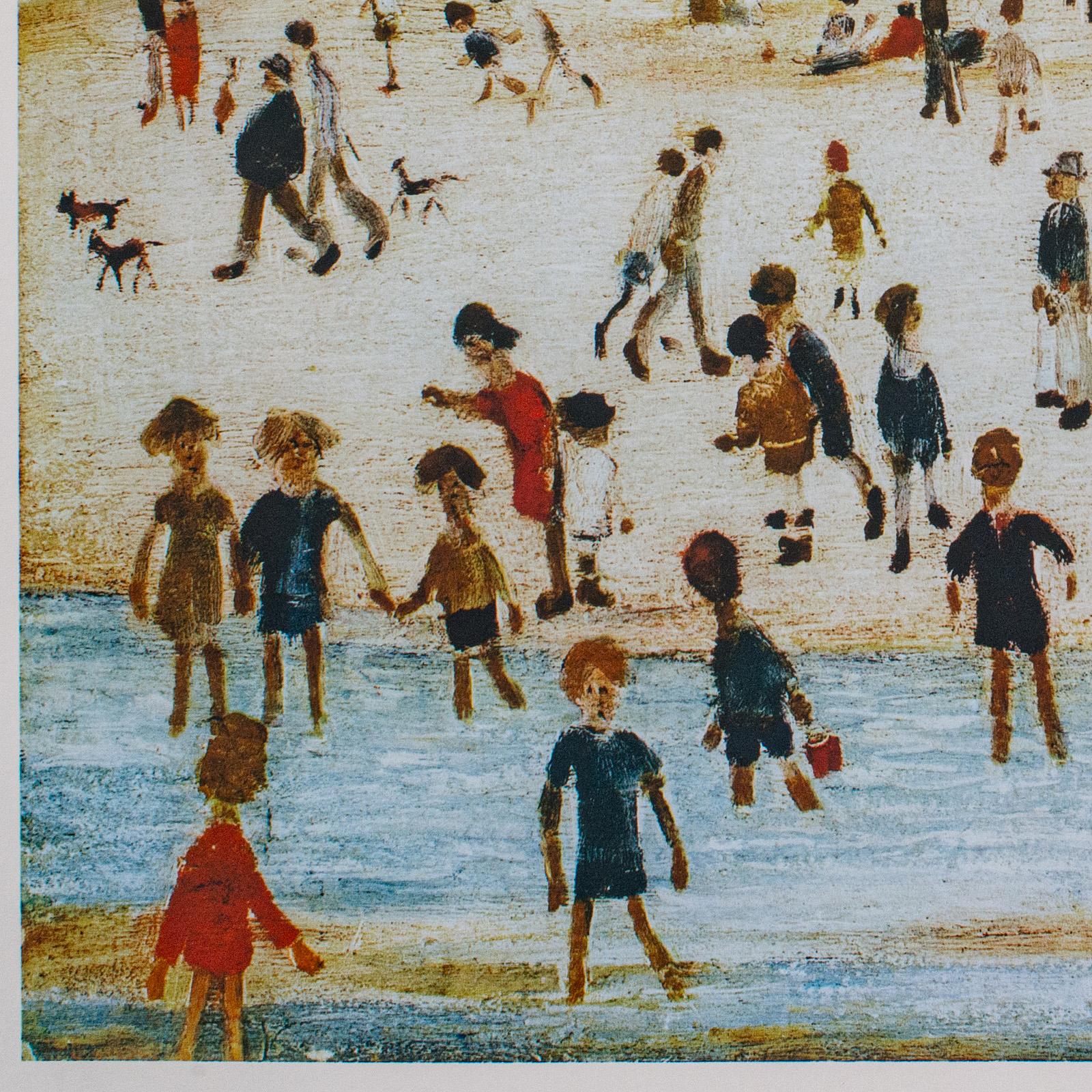 Vintage Print, At The Seaside, LS Lowry, English, Framed Art Reproduction, 1990 In Good Condition For Sale In Hele, Devon, GB