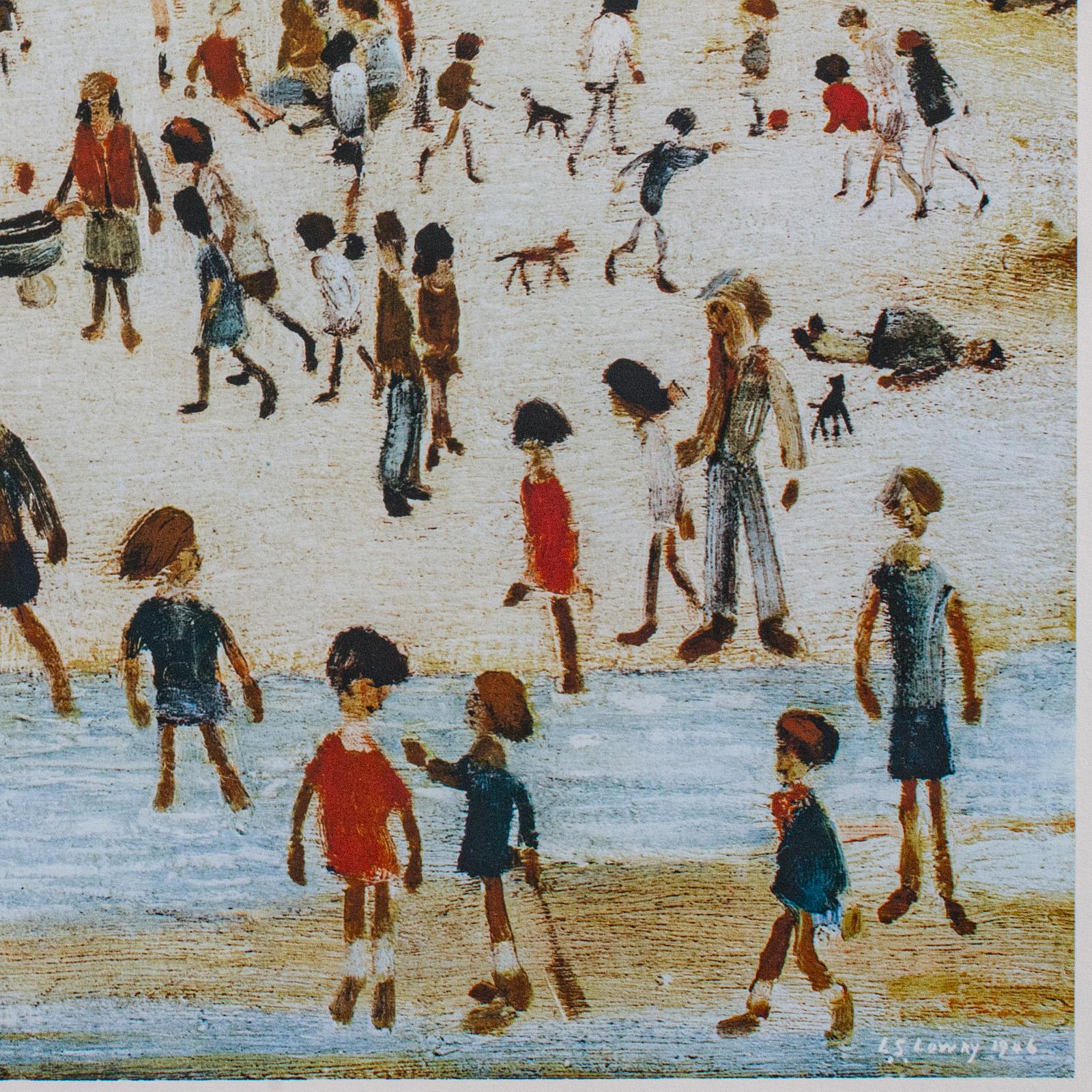 20th Century Vintage Print, At The Seaside, LS Lowry, English, Framed Art Reproduction, 1990 For Sale