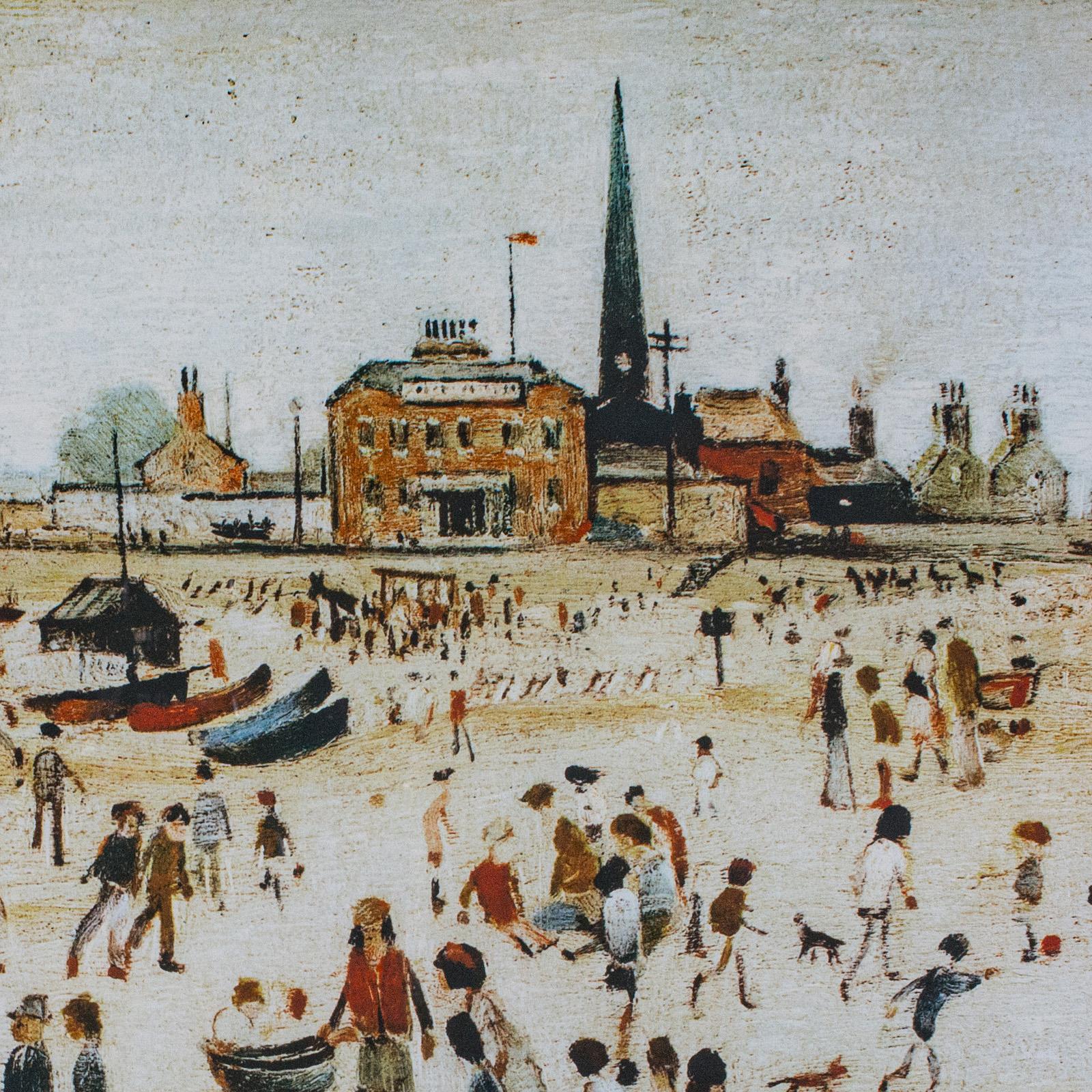 Paper Vintage Print, At The Seaside, LS Lowry, English, Framed Art Reproduction, 1990 For Sale
